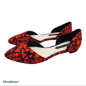Alice + Olivia Red & Black Graphic floral flats.